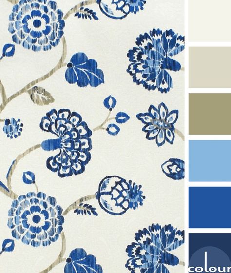 Blue Color Palettes, Tan Color Palette, Tan Paint Colors, Light Blue Bathroom, Best Bathroom Colors, Navy Peony, Tan Paint, Dark Interiors, Blue Pottery