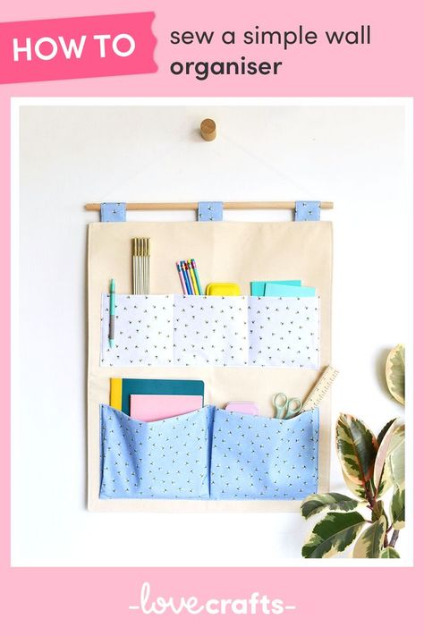 This fabric wall organiser is the perfect project for keeping your space tidy and looking stylish! Ideal for stationery or craft supplies, this organiser combines flat pockets for smaller items and concertinaed pockets for bulkier bits and pieces. With added interfacing, this organiser holds its shape even when in use! Here, Instagram craft extraordinaire Anna Alicia show you how to make this project, step by step. Hanging Wall Organizer, Interfacing Fabric, Textiles Projects, Wall Organizer, Craft Stash, Sewing Organization, Pocket Pattern, Sewing Projects For Beginners, Wall Organization