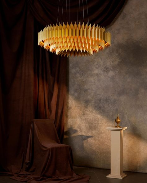 Greek Mythology, Brutalism, Surrealism and King Arthur Are Just Some of the Inspirations Behind Lee Broom’s Dramatic Lighting - 1stDibs Introspective The Alchemist Book, Lens Flair, Alchemist Book, Hoop Chair, Lee Broom, Casting Shadows, Dramatic Lighting, Golden Leaves, Metal Leaves