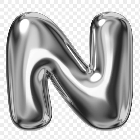 N Letter Design, Silver Typography, Silver Letter Balloons, 3d Typography Design, N Logo Design, H Alphabet, Alphabet 3d, 3d Chrome, 3d Alphabet