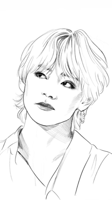 Taehuyng V Coloring Pages, Bts Coloring Pages, Pencil Sketches Easy, Koi Fish Drawing, Boy Sketch, Dinosaur Pictures, Kim Possible, Kpop Drawings, Fan Art Drawing