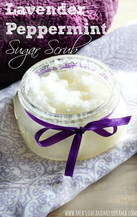 homemade lavender peppermint sugar scrub Peppermint Sugar Scrub, Diy Lush, Diy Sugar Scrub Recipe, Peppermint Sugar Scrubs, Diy Lavender, Sugar Scrub Homemade, Peppermint Sugar, Homemade Scrub, Sugar Scrub Recipe