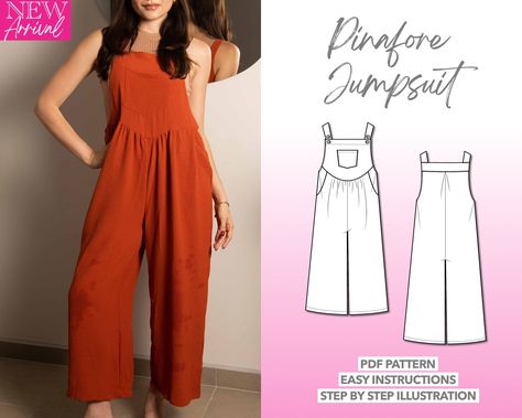 Pinafore Jumpsuit, Jumpsuit Sewing Pattern, Jumpsuit Sewing, Playsuit Pattern, Overall Romper, Women Sewing, Romper Sewing Pattern, Jumpsuit Pattern Sewing, Women's Sewing Pattern