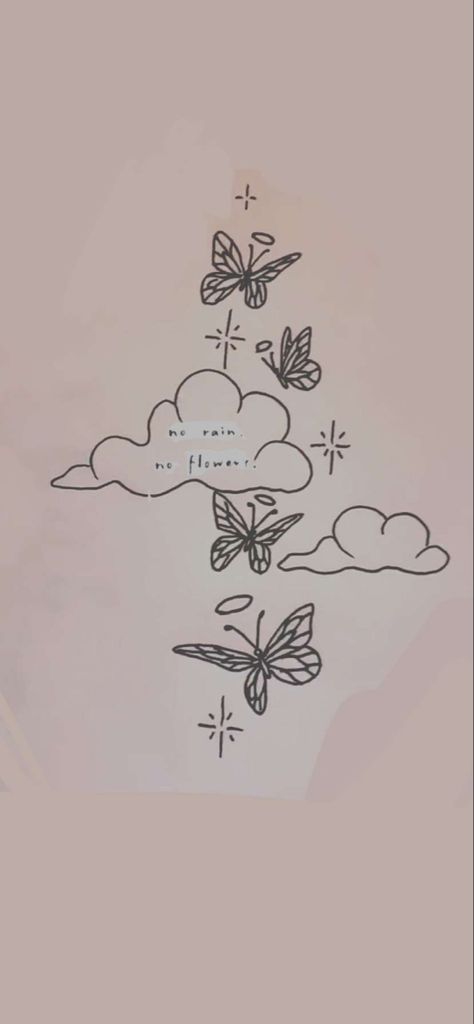 Flowers Rain Tattoo, Cloud Art Tattoo, Cloud Raining Flowers Tattoo, Butterfly Heaven Tattoo, Cloud 9 Tattoo Ideas, Clouds And Sky Tattoo, Memorial Cloud Tattoos, Butterfly With Clouds Tattoo, Delicate Cloud Tattoo