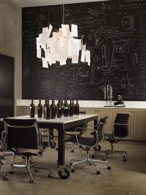 NICOLE%20HOLLIS_OVID%20WINERY%20LAb Chalkboard Walls, Blackboard Wall, Winery Tasting Room, Design Café, Charles Ray, Deco Luminaire, Modern Restaurant, Chalkboard Wall, Workspace Design