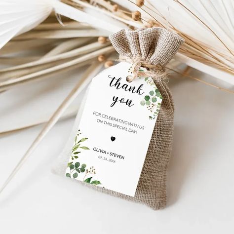 This printable summer greenery eucalyptus leaves wedding thank you favor tags design is the perfect way to announce your exciting day, which is perfect for any modern wedding celebration. Gift Tags Template, Wedding Favours Thank You, Modern Wedding Reception, Wedding Thank You Gifts, Feuille Eucalyptus, Foliage Wedding, Favour Tags Template, Bridal Shower Favor, Gift Tag Template