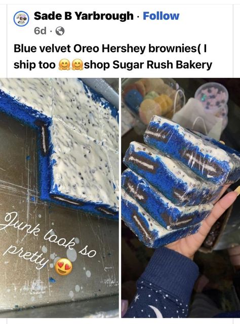 Blue Velvet Oreo Brownies, Blue Velvet Brownies, Food To Sell Ideas Make Money, Blue Velvet Cake, Breakup Messages, Snacks Diy, Sleepover Food, Junk Food Snacks, Food Snacks