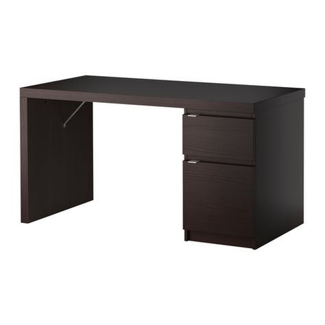 Jonas desk $129.00{Check!} Alex Desk Ikea Black, Boyfriend Bedroom, Ikea Desk Brown, Ikea Alex Drawers Brown, Dark Brown Desk, Ikea Desks, Teacher Desks, Minimalistic Desk, Ikea Handles