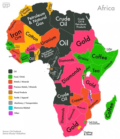 Maps Show Countries' Highest Valued Exports From CIA Factbook Data | Time Maps Design, Cocoa Oil, African History Facts, Geography Map, Afrique Art, History Education, World Geography, Africa Map, Crude Oil