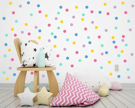 Pack of 250 Small Pastel Rainbow Polka Dot Wall Decals - Etsy Pastel Rainbow Bedroom, Rainbow Polka Dot Wall, Rainbow Baby Room, Wall Decals Girls Room, Decorate Nursery, Stickers Soft, Rainbow Bedroom, Mint Pastel, Rainbow Wall Decal