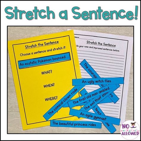 Stretch a Sentence Activity Stretch A Sentence, Descriptive Sentences, Sentence Structure Activities, Build A Sentence, Sentence Building Activities, Sentence Activities, Cvc Word Families, Sentence Building, Building Confidence