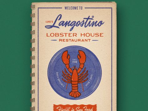 Langostino Lobster House Restaurant menu design by NICOLO GIACOMIN on Dribbble Lobster Restaurant Design, Seafood Restaurant Branding, Lucia Calfapietra, Lobster Menu, Lobster Restaurant, Lobster Shack, Vintage Menu, Flying Fish, Restaurant Menu Design