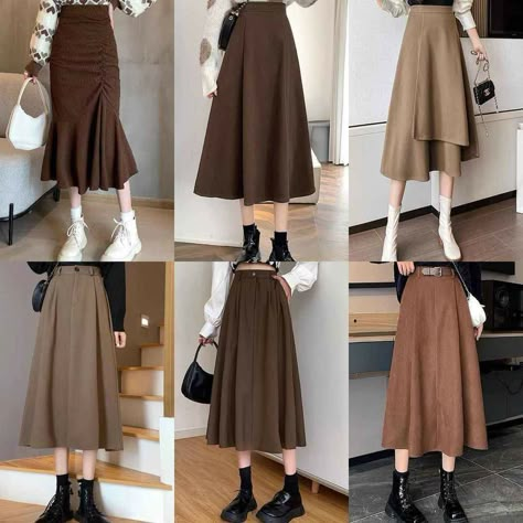 Brown Skirts Outfits, Skirts Outfits Hijab, Casual Modest Dresses, Classy Modest Outfits, Modest Ootd, Brown Skirt Outfit, Skirt Outfits Korean, Modest Skirt, Skirts Outfits