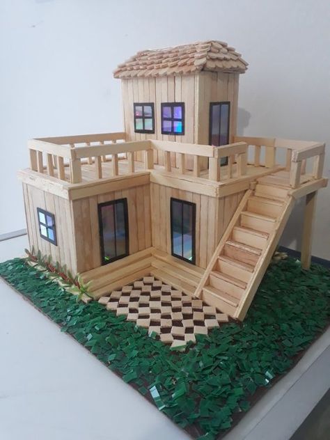 woodworking projects plans step by step. Popsicle Sticks House Design, House Popsicle Sticks, Popsicle Stick Houses Easy, Popsicle House, Popsicle Stick Crafts House, Popsicle Stick Houses, Wooden Doll House, Popsicle Crafts, Build A Shed