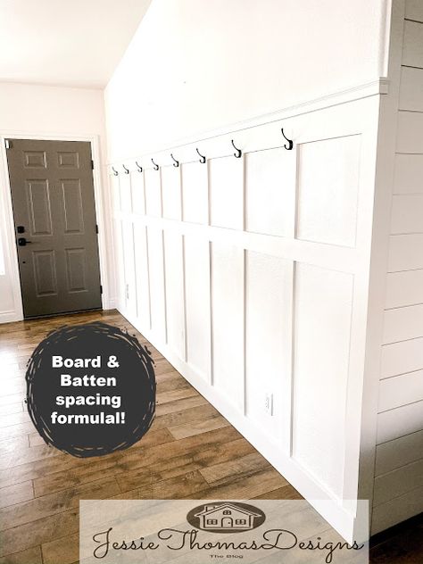 Board And Batten Next To Shiplap, Entry Wall Board And Batten, Mud Room Walls, Board And Batten Hallway With Hooks, Small Entryway Board And Batten, Board And Batten Coat Wall Entryway, White Board And Batten Entryway, Board And Batten Entry Wall, Board And Batten Coat Wall