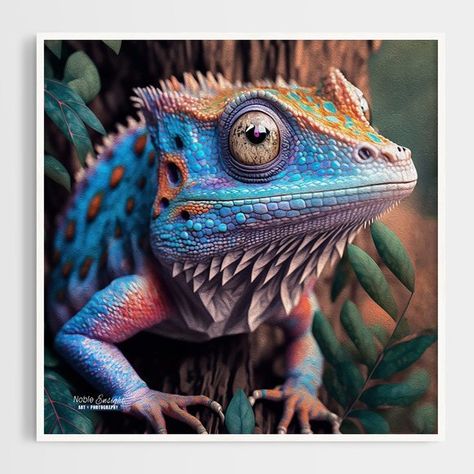 Chameleon Gecko Lizard Fantasy Art Watercolor Oil Painting Print Lizard Fantasy Art, Gecko Art Paintings, Crested Gecko Painting, Gecko Acrylic Painting, Watercolor Reptile, Chameleon Watercolor, Unicorn Wall Art, Little Bo Peep, Leagues Under The Sea