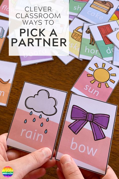 Clever Ways To Pick a Partner in Class - quick, fun and easy ways to organize your students into partners or small groups | you clever monke Rainbow Facts, Ish Book, Activity Binder, Remedial Reading, Partner Cards, Memory Match Game, Word Puzzle, Class Organization, Christmas Products