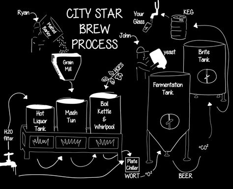 City Star Brew Process #illustration Beer Process Illustration, Berthoud Colorado, Process Illustration, Beer Facts, Brew Bar, Chilled Beer, Brewing Recipes, Homebrew Recipes, Beer Pub