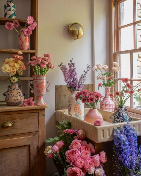 Party in the sink with @vaisselle.boutique !!!🌸🌺🌷��🌼 Happy 4th year to my wonderfully inspiring friend & loving client who has shown me the steps to a seriously playful colour filled dance with graceful enthusiasm & generosity. All the colours together, all the flowers together and still from the comfort of my lovely crumbling moody spaces. 💕🌸✨🪩💃🏻 Store Ideas Design, Cute Plant Pots, French Flea Market, Luxury Textiles, Instagram Party, Velvet Rose, Pottery Workshop, Rose Shop, Nature Plants