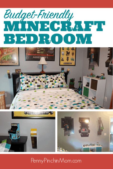 Diy Minecraft Decorations Bedroom, Minecraft Inspired Bedroom, Minecraft Bedroom Ideas Game, Minecraft Bedroom Ideas, Minecraft Decoration Ideas, Minecraft Bedroom Decor, Minecraft Decoration, Bedroom On A Budget, Play Minecraft