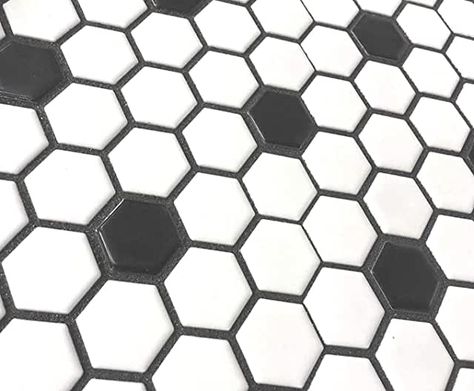 Hexagon Linoleum Flooring, Black And White Linoleum Floor, Black And White Hex Tile, Hex Tile Floor, Entryway Flooring, Hex Tile, Tiny House Inspiration, Flooring Tools, Linoleum Flooring