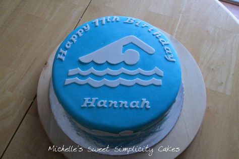 Swimming themed birthday cake featuring the four different swim strokes. Fun cake for a special 11 year old. White cake covered in MMF with MMF swimmers. Swim Birthday Cake, Swimmer Birthday Cake, Swimming Cupcakes, Swimmer Cake, Swim Strokes, Running Cake, Swim Banquet, Swimming Pool Cake, Swimming Cake