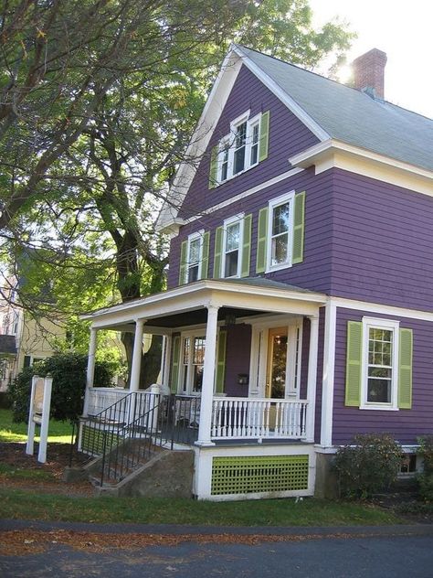 Plum Cottage, Witch Purple, Exterior Color Combinations, Exterior House Paint Color, Exterior House Paint, Autumn Farmhouse, Color Combinations Home, Purple House, Exterior House Colors Combinations