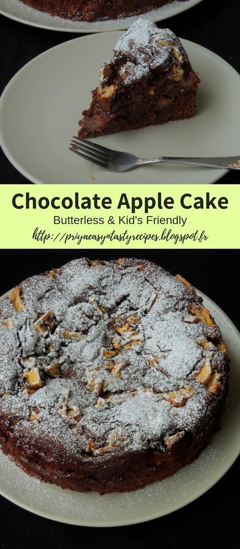 Butterless Chocolate Apple Cake Chocolate Apple Cake Recipe, Apple Torte, Apple Chocolate, Chocolate Box Cake, Chocolate Apple, Dairy Free Baking, Cookie Cake Pie, Chocolate Apples, Oatmeal Cake