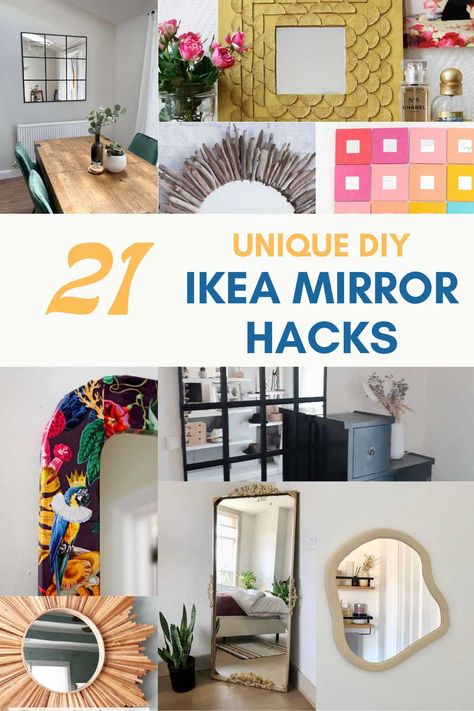 Discover the endless possibilities with our 21 IKEA mirror hacks. Whether you're looking to add a modern twist to your living room or a quirky touch to your bedroom, these DIY ideas are perfect for personalizing your space. Easy, affordable, and fun, these hacks will transform your IKEA mirrors into unique, eye-catching pieces of art Quirky Mirror Ideas, Mirror Inspo Decor, How To Decorate A Plain Mirror, Cool Mirror Frames, Ikea Hacks Mirror Ideas, Small Living Room Mirror Ideas, Ikea Mongstad Mirror Hack, How To Use Mirrors To Enlarge A Room, Lindbyn Mirror Ikea Hack