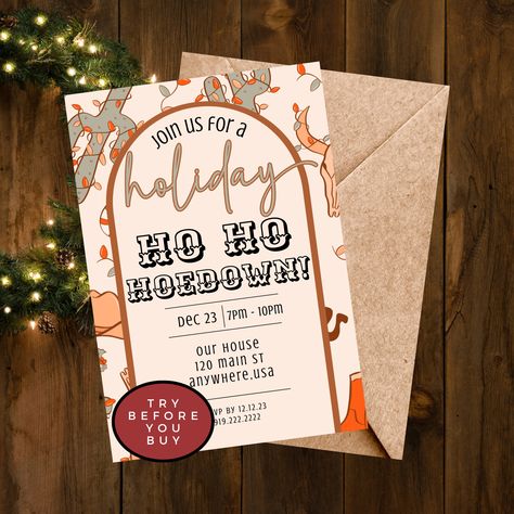 Ho Ho Hoedown Christmas Party, Christmas Hoedown Party, Cowboy Christmas Party, Friendsmas Ideas, Western Christmas Party, Christmas Gift Exchange Party, Holiday Hoedown, Gift Exchange Party, Cowboy Santa