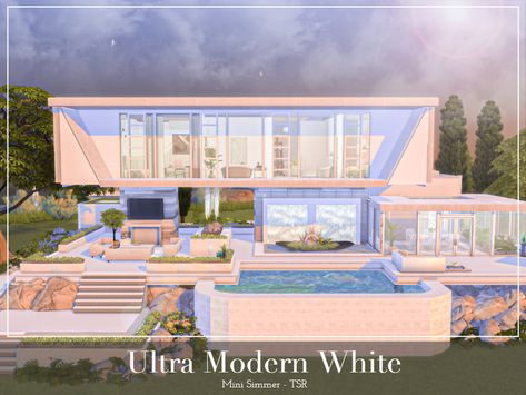 Modern White Home, Sims 4 Penthouse, Cozy Penthouse, Backyard Bathroom, Sims 4 Modern House, Brindleton Bay, Sims 4 Beds, Sims Free Play, Sims 4 House Plans