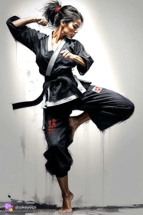 buysnap.tech/sikeysipi 💥A stunning image of a dedicated female karateka, her determination and strength visible in every stroke. Ideal for fans of martial arts and intense training.  #Karate #MartialArts #Champion #Fitness #Determination #Combat #Art #Training #Strength #Focus Anime Female Martial Artist, Martial Arts Photography, Judo Karate, Martial Arts Instructor, Female Martial Artists, Ninja Girl, Pencak Silat, Martial Arts Women, Female Character Concept