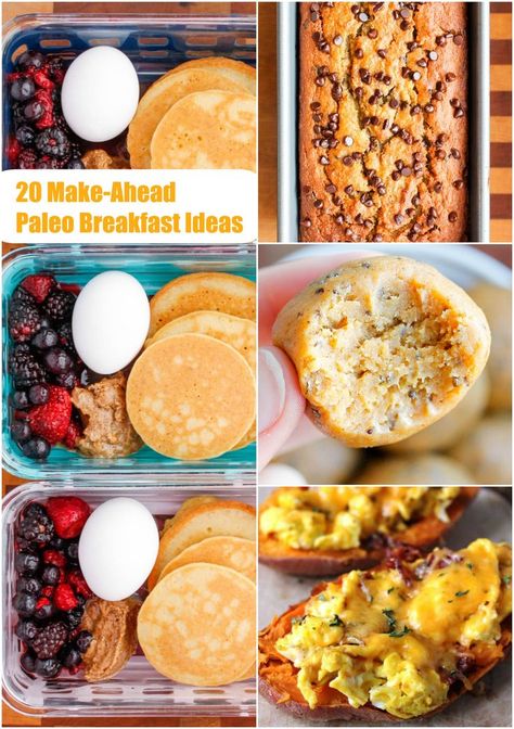 These 20 Make-Ahead Paleo Breakfast Ideas are a great way to stay on track! Make these Paleo breakfast recipes ahead of time, so you can grab and go during the week. #paleo #paleobreakfast Paleo Protein Breakfast Ideas, Paleo Breakfast Ideas No Eggs, Whole 30 Breakfast On The Go, Paleo Breakfast Ideas, Paleo Breakfast Easy, Paleo Breakfasts, Paleo Ideas, Paleo Kids, Paleo Menu