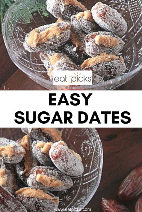 Candied Dates Recipe, Dates Stuffed With Peanut Butter, Pb Stuffed Dates, Date Candies, Filled Dates Recipes, Stuffed Dates Recipes Sweets, Date Candy Recipe, Stuffed Dates Recipes Appetizers, Stuffed Dates Recipes