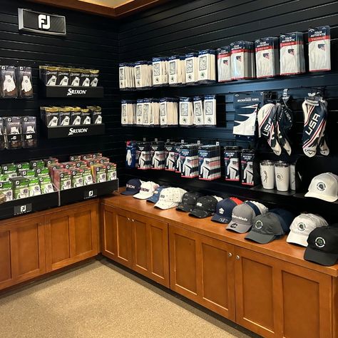 butternut golf pro shop-4 Golf Proshop Ideas, Golf Pro Shop Interior Design, Pro Shop Display, Golf Pro Shop, Performing Arts School, Racquet Club, Retail Store Display, Shop Displays, Golf Shop