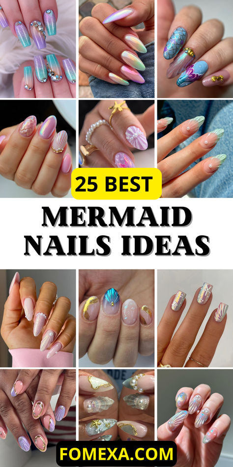 Get inspired with 25 mermaid nail ideas that capture the essence of the ocean. These designs include everything from glitter and ombre to subtle, simple styles in shades of blue, purple, and pink. Ideal for both short and long nails, these mermaid nails add a touch of sea magic to any manicure. Choose from 3D art, square shapes, or classic gel finishes for a design that’s as versatile as it is stunning. Mermaid Nails Design Simple, Pink Mermaid Nails, Mermaid Nail Ideas, Mermaid Nail Designs, Inspiring Aesthetic, Sea Magic, Mermaid Nail Art, Mermaid Nail, Art Square