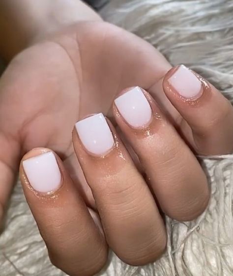 Nude Square Acrylic Nails Short, Short Nails Overlay, White Overlay Nails, Really Short Square Nails, Real Short Acrylic Nails, Short Nail Overlay Ideas, Overlay Nails Short, Really Short Acrylic Nails, Short Overlay Nails