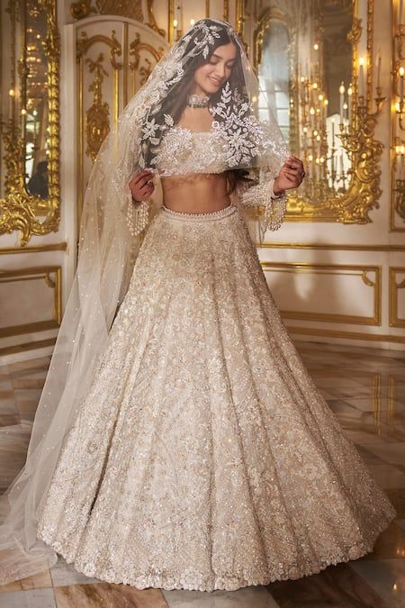 Buy Ivory Organza Embroidered Floral Square Neck Blouse Bridal Lehenga Set For Women by Seema Gujral Online at Aza Fashions. Seems Gujral Lehenga, Ivory Wedding Lehenga, Seema Gujral Bridal Lehenga, Reception Lengha Bridal, Seema Gujral Lehenga, Desi Engagement Outfit, Ivory Lehenga Bridal, Cream Bridal Lehenga, Square Neck Lehenga