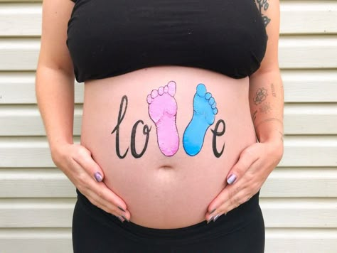 Twin Belly, Pregnant Belly Painting, Belly Boy, Belly Paint, Belly Art, Pregnancy Gender Reveal, Pregnancy Gender, Baby Bump Photos, Pregnancy Art