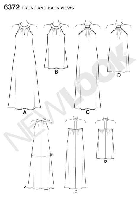 New Look 6372 Misses' Dresses Each in Two Lengths Fashion Sketch Template, New Look Patterns, Vestidos Maxi, African Inspired Clothing, Flat Sketches, Dress Drawing, Diy Sewing Pattern, Miss Dress, Fashion Sketch