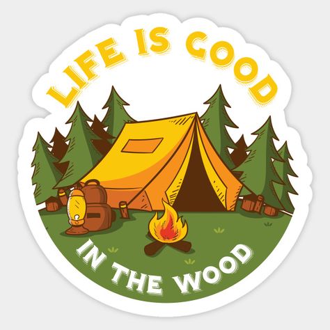 Camping Design Graphics, Camping Logo, Outdoor Cooking Table, Camp Sticker Design, Camping Illustration, Camper Logo, Summer Camp Stickers, Forest Camping Illustration, Tent Logo