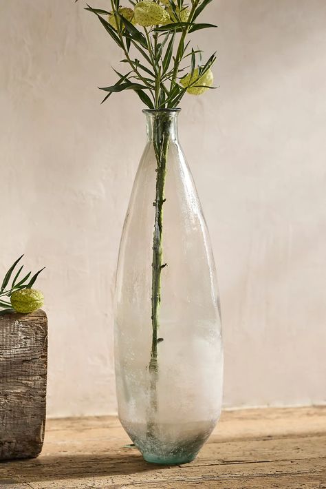 Recycled Glass Bottle Vase, Narrow | Anthropologie Glass Floor Vase, Glass Bottle Vase, Tall Glass Vase, Recycled Glass Bottles, Clear Glass Vases, Glass Floor, Creative Living, Hand Poured Candle, Tall Vases