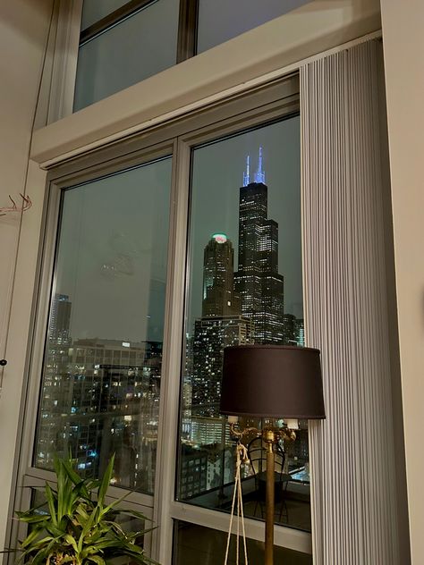 Studio Apartment Chicago, Chicago Condo Aesthetic, Downtown Chicago Apartment Luxury, Chicago House Aesthetic, Chicago Aesthetic Apartment, Apartments In Chicago, Chicago Apartment View, Chicago High Rise Apartment, Townhome Aesthetic