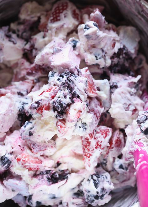 Berry Ambrosia Salad is a creamy, fresh fruit salad that is perfect for your next cookout! Ambrosia Salad Recipe, Desert Salads, Ambrosia Recipe, Fruit Salad With Marshmallows, Congealed Salad, Fluff Salad Recipes, Ambrosia Fruit Salad, Fresh Fruit Desserts, Berry Fruit Salad