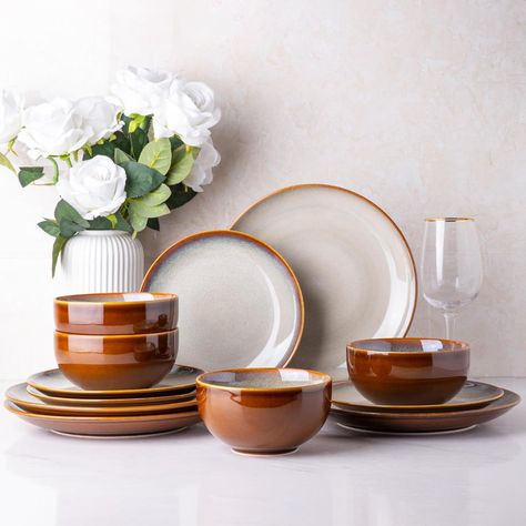 Fancy Dinnerware Set, Copper Dinnerware, Elegant Dishware, Dishware Sets, Kitchen 2024, Ceramic Dinnerware Set, Plates And Bowls Set, Stoneware Dinnerware Sets, Dinner Table Setting