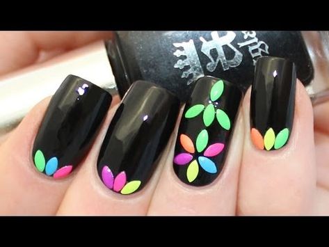 NEON STUDDED FLOWER NAIL ART TUTORIAL - YouTube Black Nails With Neon, Flower Nail Art Tutorial, Easy Nail Art Tutorial, Daisy Tutorial, Nails Floral, Make Flowers, Flower Nail, Flower Nail Art, Nail Art Tutorial