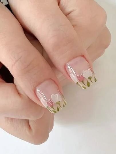 Nail Salon Prices, Tulip Nails, Print Nail Art, Paper Decoration, Floral Nail Designs, Simple Gel Nails, Floral Nail Art, Nail Art Sticker, Tulip Print