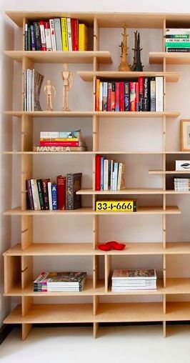 shelving to upstairs 'library' Plywood Bookcase, Minimalist Bookcase, Adjustable Bookshelf, Best Living Room Design, Plywood Shelves, Bookcase Design, Furniture Bookshelves, Bookshelf Design, Wooden Bookcase