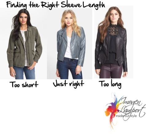 jackets & long sleeves: end just below wrist bone Sleeve Length Guide, Neckline Necklace Guide, Fashion Learning, Inside Out Style, Wardrobe Planning, Look Short, Fashion 101, Color Analysis, Genuine Leather Jackets