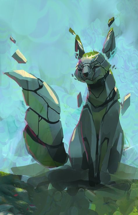 ArtStation - Sacred Stone Fox, Chin Fong Kitsune Fox Spirit, Magic Fox, Kitsune Fox, Japanese Mythology, Fox Spirit, Spirit Animal Art, Stone Fox, Sun Rise, Sacred Stones